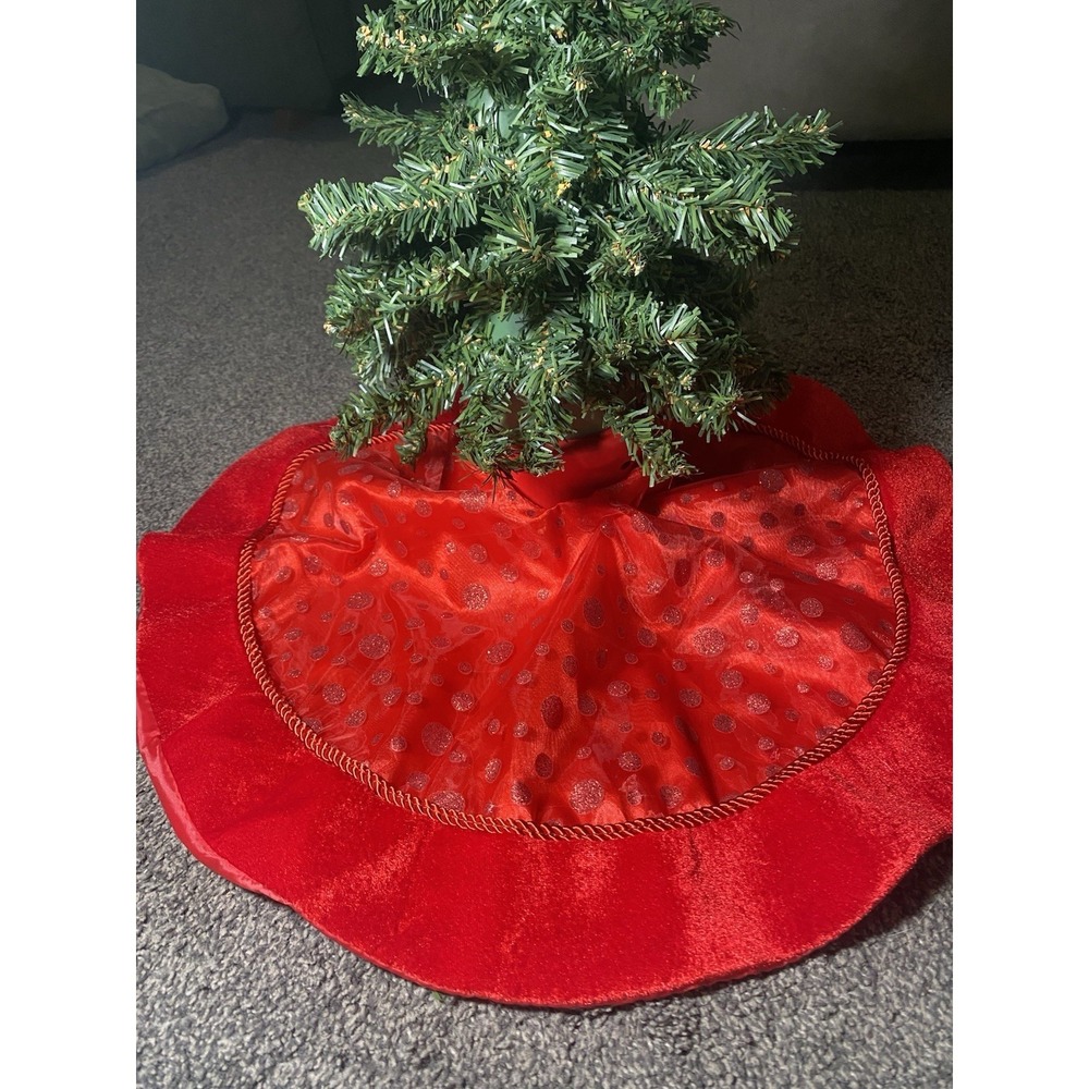 Crushed Red Velvet Polka Dot 20.5" Christmas Mini Tree Skirt Home Collection
